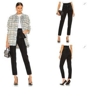 IRO Ouzilly Paperbag Belted Faded Black High Rise Tapered Jeans Size FR 38 US 6